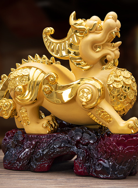 金色招财貔貅摆件一对客厅玄关酒柜聚财位工艺装R饰品店铺开业礼