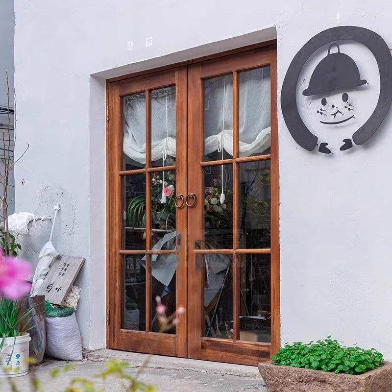 Double door custom solid wood interior door bedroom door glass door retro lattice door double door B&B entry door