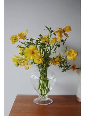 收集时光古典高脚花瓶水晶玻璃M手工花瓶毛茛虞美人