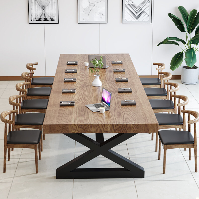 实木会议桌长桌简约现代长条大型工业风简易办公培训洽谈桌椅组合