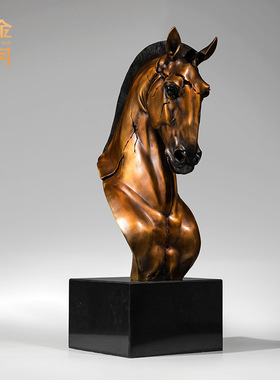 《马首》铜金岁月全黄铜马摆件新中式工艺品家居客厅别墅展厅装饰