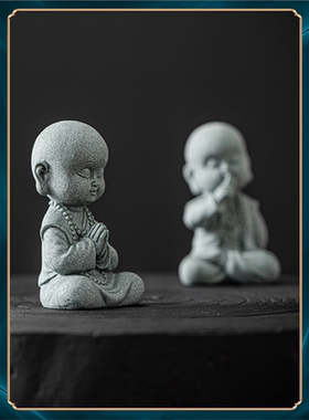 沙弥假山鱼缸不装饰和尚造景桌面送礼摆件茶宠小萌趣六居家