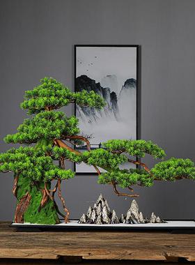 玄关仿真迎客松摆件假山绿植盆景酒店装饰客厅新中式家居大型造景