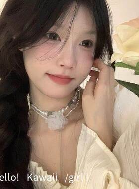 纯欲锁骨链山茶花双层叠戴项链女复古高级