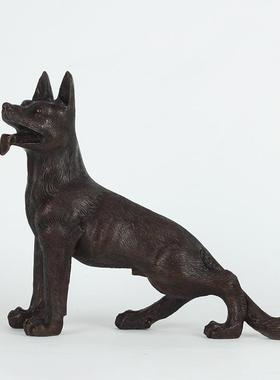 纯黄铜狼狗摆件家居创意中式铜狗玄关办公室桌面装饰工艺礼品