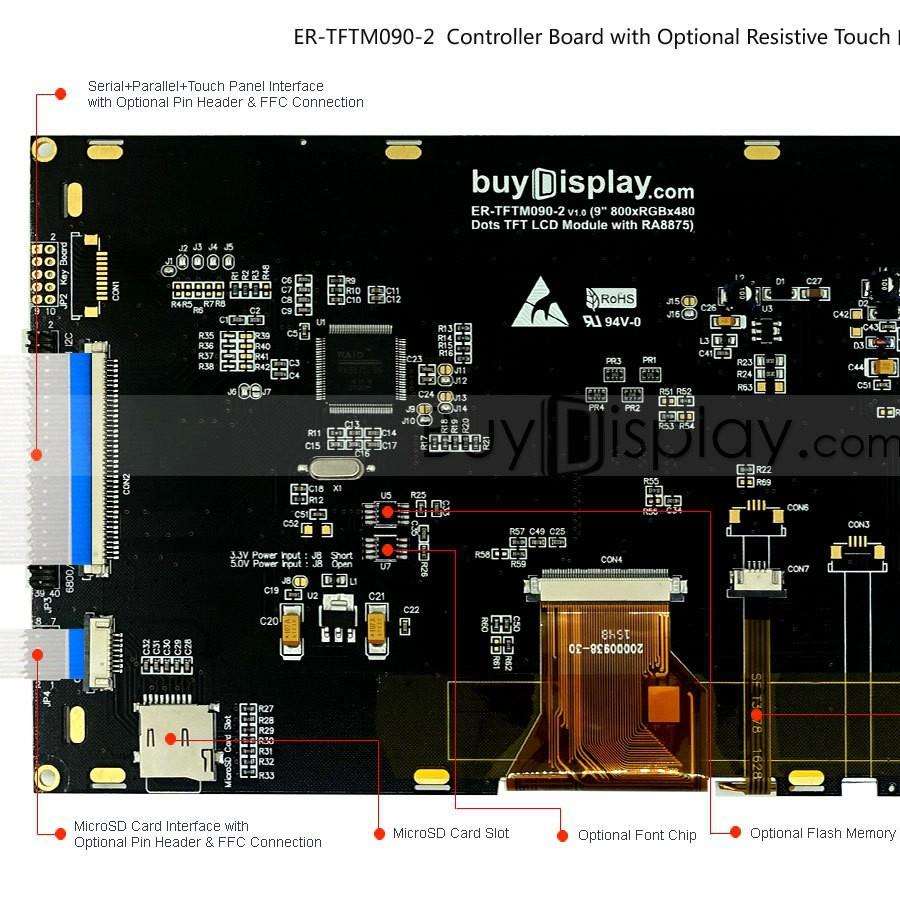 9寸TFTLCD彩色液晶显示屏配RA8875控制板/并串口/可配触摸屏 - 图3