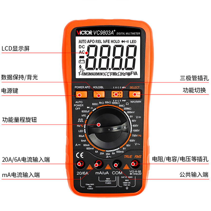胜利VC980+VC9806+VC9808+万用表数字高精度全自动智能防烧万能表-图0