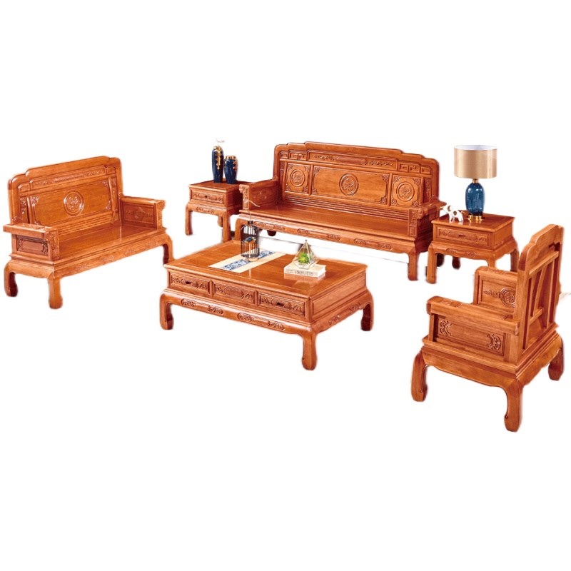 红木沙发组合六件套中式菠萝格木中小户型金花梨木全实木家具整装