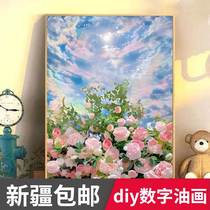 Xinjiang diy digital oil painting Rose hand-filled color oil color painting to heal handmade flower living room decoration painting