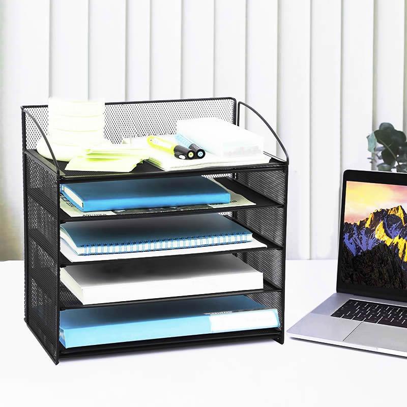 桌面金属文件架五层可拆卸活动层板铁质网A4纸办公资料收纳架多层 - 图1