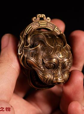 纯铜虎头铃铛招财挂件平安护身挂饰七星八卦镇宅铜摆件工艺品礼物