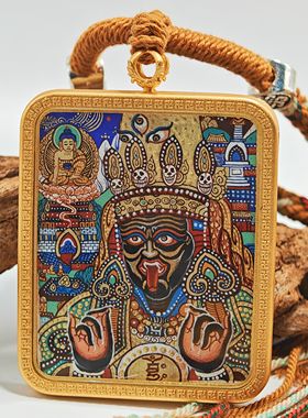 西藏青海热贡纯手绘扎基拉姆黄黑财神绿度母药师大黑天唐卡吊坠