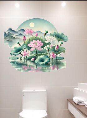 清新雅致荷花池塘防水贴纸