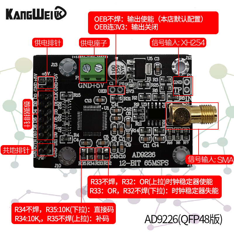 高速AD模块 AD9226模块 12位ADC 65M 模数转换器 数据采集 FPGA - 图2