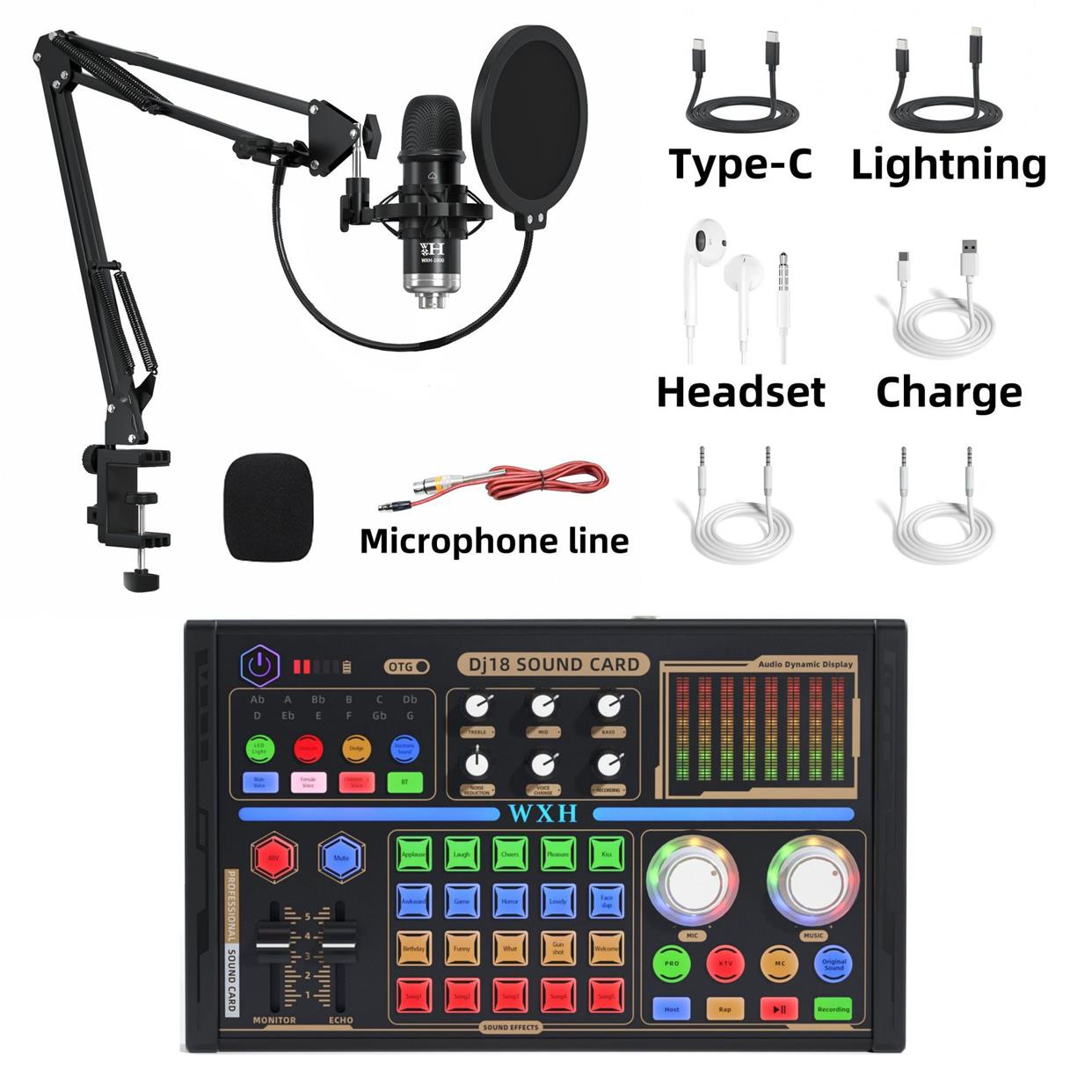 48V(英文) DJ18声卡全套装手机声卡唱歌专用麦克风-图0