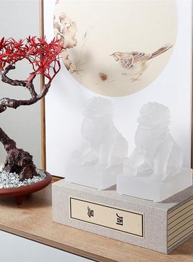 新中式磨b砂透明狮子摆件书房玄关酒柜博古架装饰样板房售楼部摆