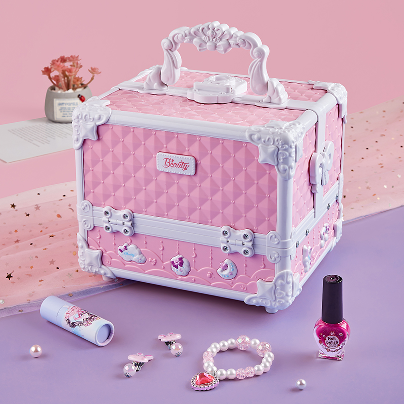 可水洗儿童化妆品玩具无毒女孩生日礼物公主手提箱美妆盒指甲套装 - 图1