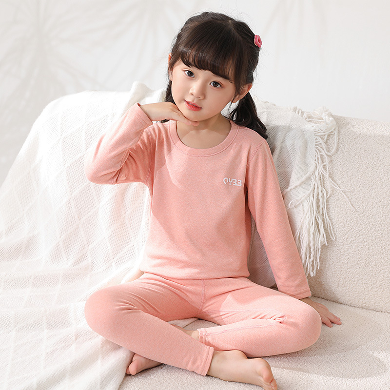 儿童保暖内衣套装羊毛蚕丝中大童磨绒打底睡衣男女童秋裤亲子装 - 图0