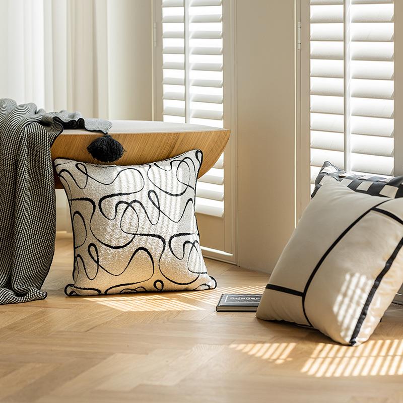 北欧ins秋冬灰黑色抱枕客厅沙发毛绒靠垫飘窗床头靠枕抱枕套 - 图1