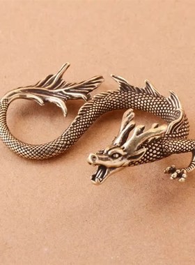 新款覆古黄铜蛟龙摆件办公室桌面茶桌茶宠小铜器摆饰创意铜龙茶道