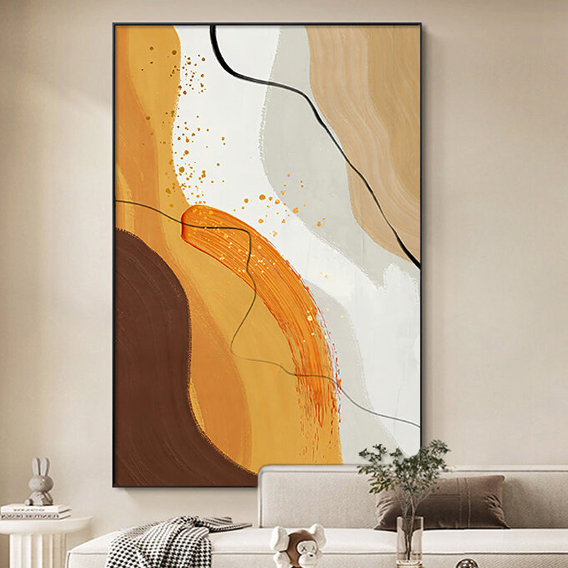 新款客厅沙发背景墙橙色装饰画简约抽象挂画现代轻奢肌理感落地画,淘宝优惠券,粉丝福利购,淘宝优惠卷
