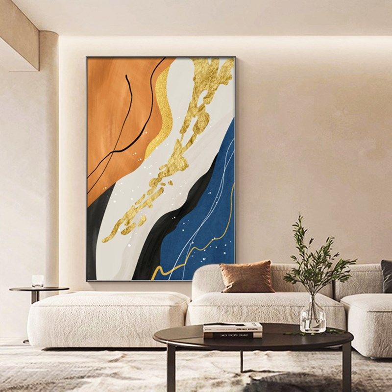 新款客厅沙发背景墙橙色装饰画简约抽象挂画现代轻奢肌理感落地画,淘宝优惠券,粉丝福利购,淘宝优惠卷