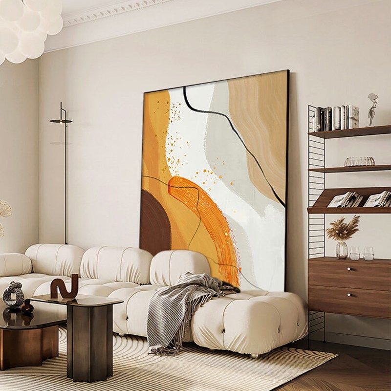 新款客厅沙发背景墙橙色装饰画简约抽象挂画现代轻奢肌理感落地画,淘宝优惠券,粉丝福利购,淘宝优惠卷