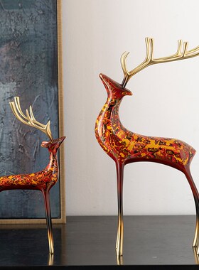 大漆高档铜鹿轻奢现代客厅玄关摆件新中式开业乔迁送人送礼装饰