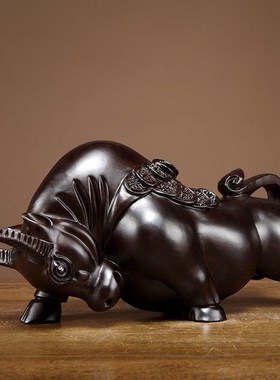 花梨实木质雕刻牛气冲天牛摆件动物生肖工艺品家居办公室装饰摆设
