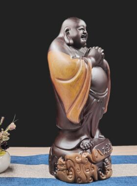 黑檀实木白皮弥勒佛红木家居客厅创意工艺摆设品八方聚财木雕