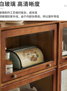 实木书柜置物柜家用收纳窄立柜储物柜客厅美式书架带玻璃门展示柜