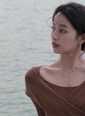 字母满钻流苏吊h坠装饰项链女士潮品欧货爆款网红甜酷耳环2024款