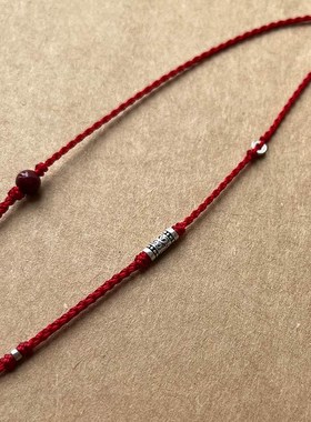 桃木项链女款随身桃核吊坠宝宝朱砂挂件护身锁骨链纯银本命年红绳