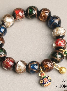 宫廷风香灰琉璃网红款本命年送礼饰品手链吞金兽手串古法五色多宝