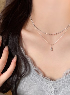 店主推荐!水滴叠戴项链女2024新款高级感颈链双层轻奢小众锁骨链