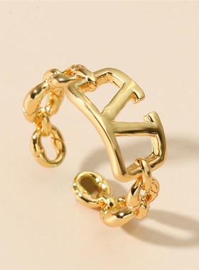 简约个性字母开口可调o节戒指套装 时尚小众设计指环三件套手饰品