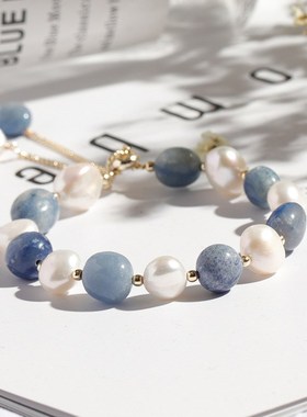 蓝东陵水晶手链淡水珍珠水晶手链女韩版简约个性手饰手串女