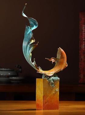 全铜如鱼得水鱼摆件酒柜装饰年年有余工艺品开业乔迁新居送礼礼品