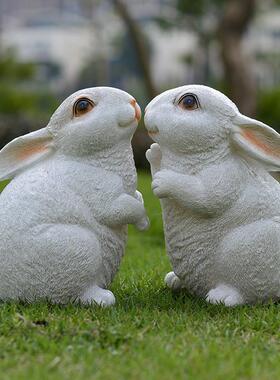 户外仿真动物树脂兔子摆件园林花园庭院可爱铁艺模型装饰礼品包邮