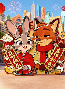 疯狂动物城2-尼克朱迪CP新年款颜值亚克力磁吸平面冰箱贴礼物