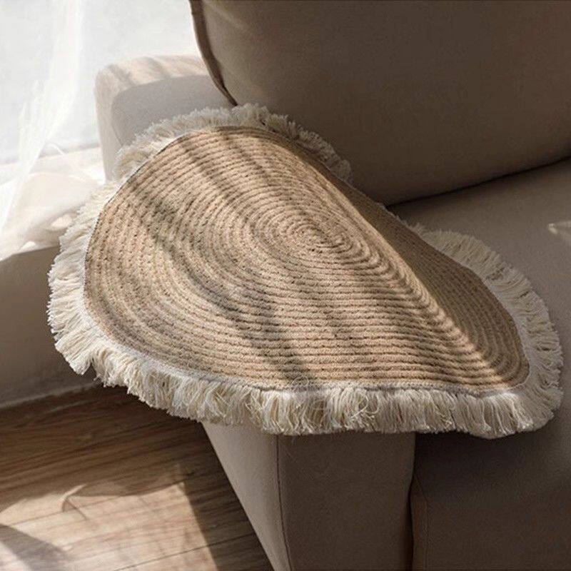 Nordic study floor-to-ceiling window round carpet cotton and linen woven tassel rope floor mat B&B tea table tea seat decorative cushion