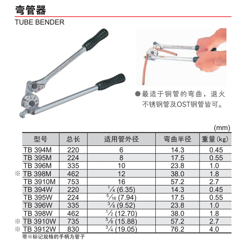 。日本SUPER世霸不锈钢手动弯管器TB395M/395W无缝空调铜铝管折弯 - 图3