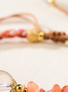 2025手工编织国风红兔毛闺蜜定制新中式水晶手链送礼批发高雅时尚