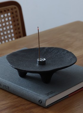 WULIHOME 陶瓷首饰盘香水香薰托盘底座装饰摆件网X红黑色侘寂风