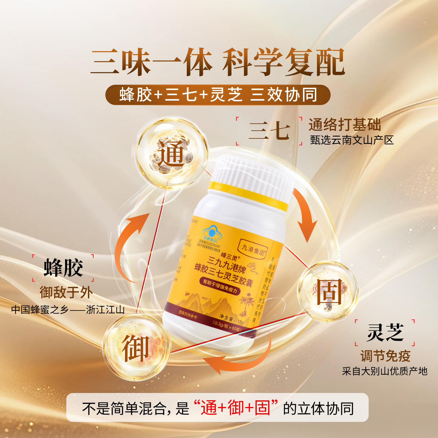 蜂胶三七灵芝胶囊官方旗舰店老年人营养品提高免疫力礼盒送礼长辈