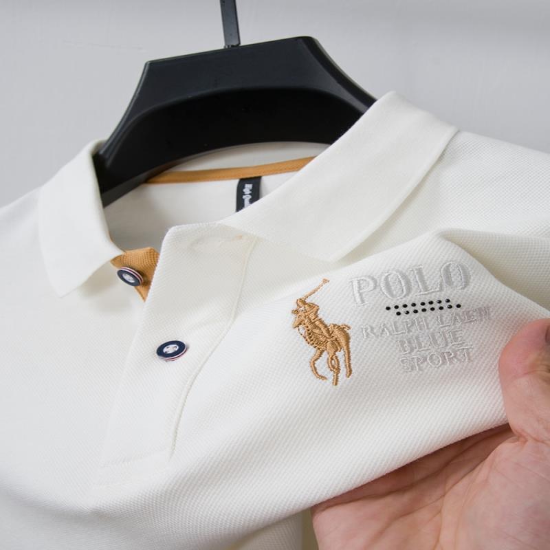 高端刺绣纯棉POLO衫男秋冬新款时尚翻领长袖T恤商务休闲马甲上衣 - 图0