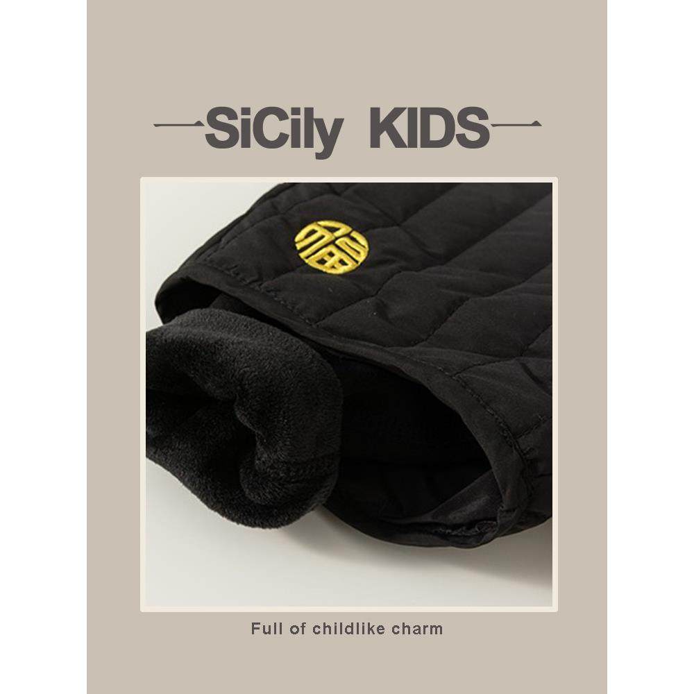 SiCily Kids-男女宝裤子秋冬新款加绒假两件休闲百搭宽松黑色棉裤,淘宝优惠券,粉丝福利购,淘宝优惠卷