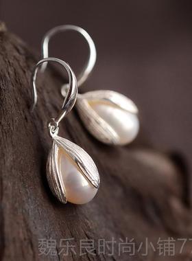 高档s925纯银手镯女银镯子珍珠芙花清新简约系森细款风复古新款手