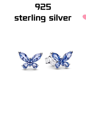 【新品】S925纯银蓝色梦之蝶项链耳钉套装希望精致小众礼物