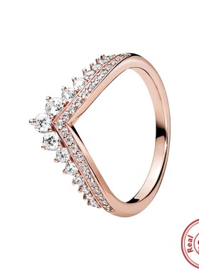 [新品]S925纯银玫瑰金无限爱心戒指pavé密镶粉色心形七夕礼物